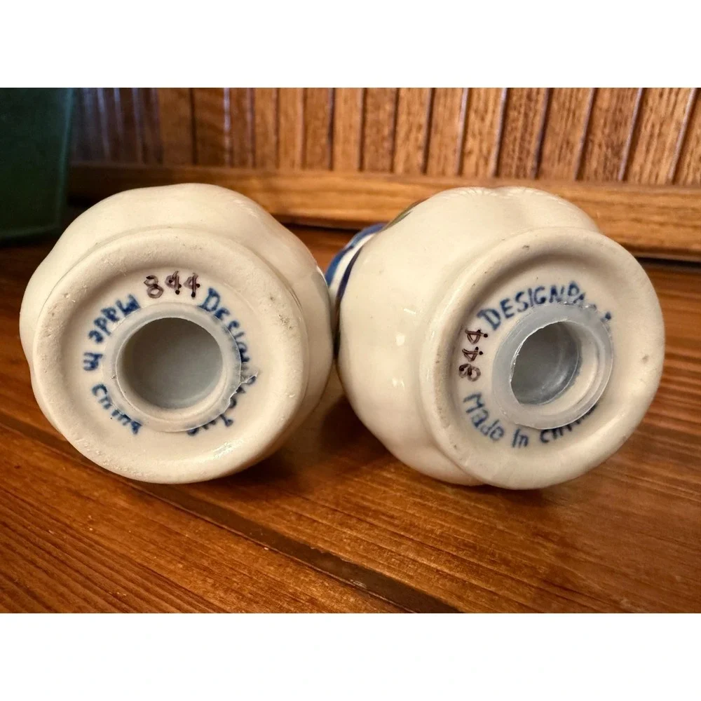 Vintage Blue Floral Salt & Pepper Shakers Hand Painted Ceramic Japan Style